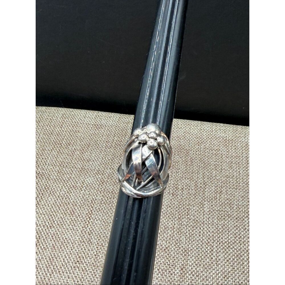 Vintage Sterling Silver Woven Dome Statement Ring – Size 9 Artisan Design ✨